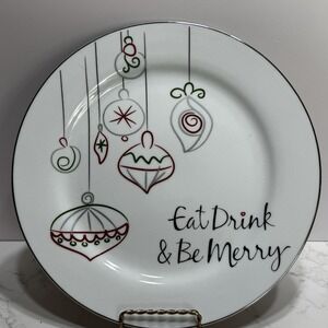 FOOD NETWORK Eat Drink Be Merry 10.75" ORNAMENTS Round Dinner Plate SILVER New